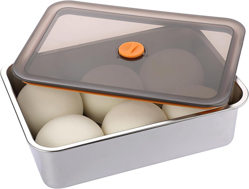 BSTKEY Pizza Dough Proofing Box, Stainless Steel Rectangle Food Storage Box Container with Leak Proof & Airtight Lid, 11.8 x 8.3Inch Large Capacity Household Pizza Dough Container - Image 1